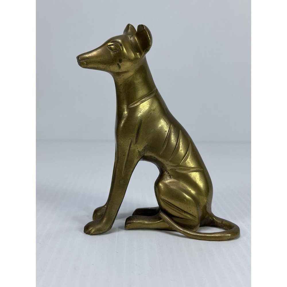 Vintage Bronze Brass Sitting Dog Greyhound Figurine 5"‎ Tall Made in India